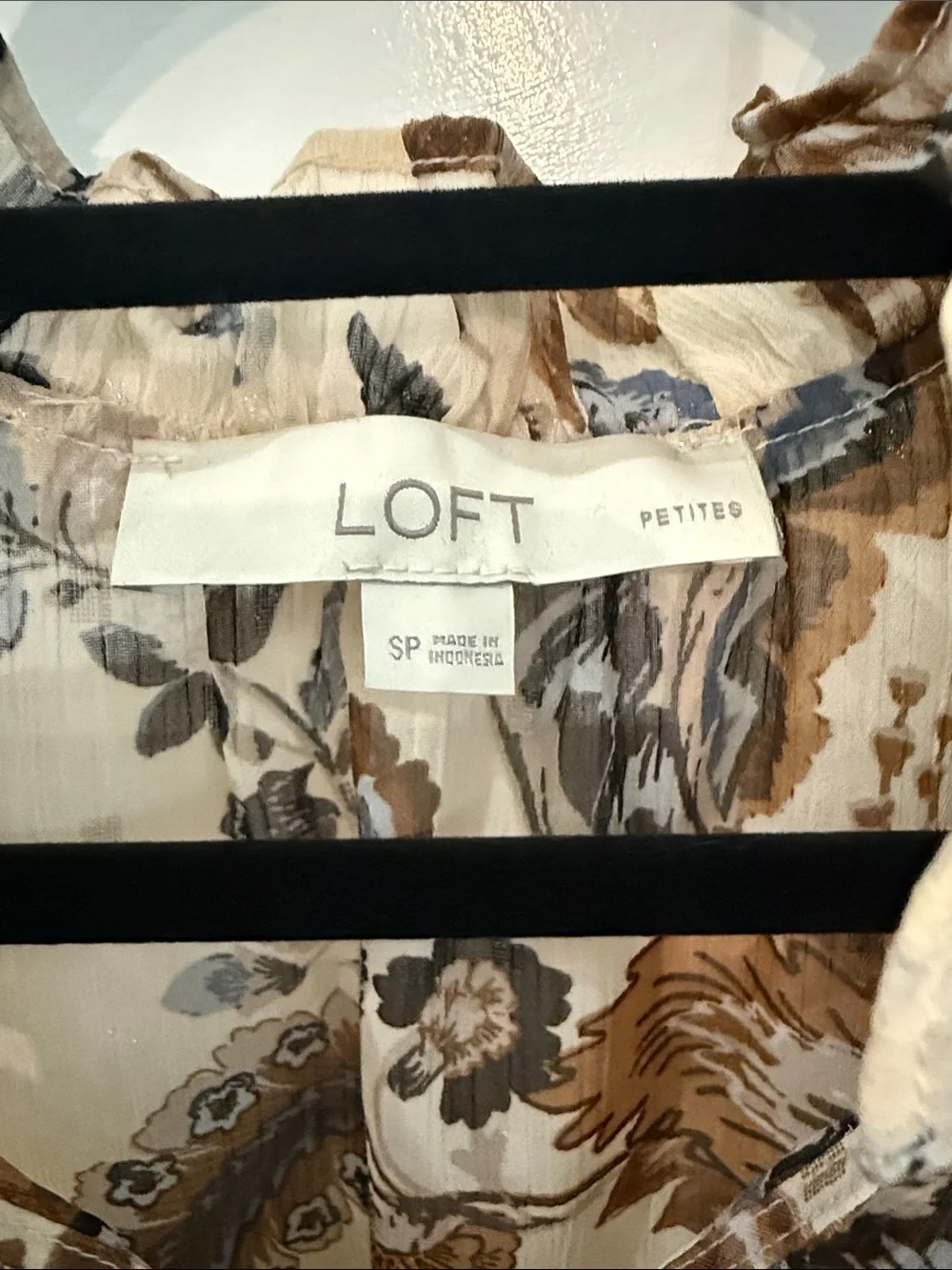 LOFT Cream Floral Sheer Blouse with Brown and Blue Print